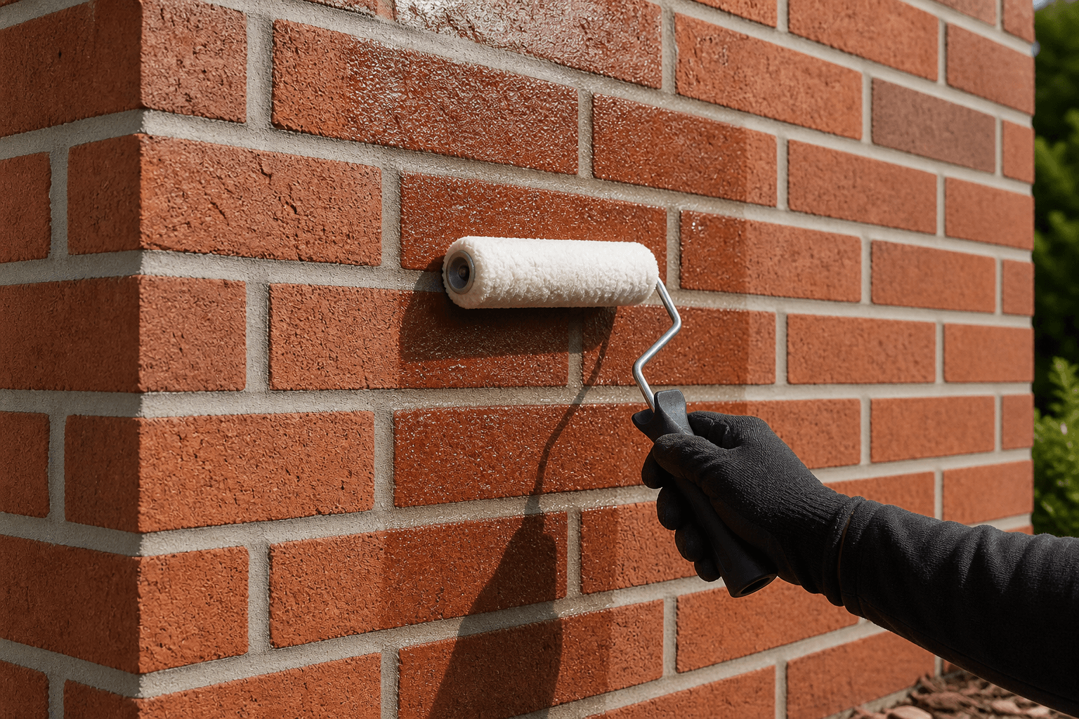 Masonry crew applying sealer to a brick wall in Chilliwack, BC